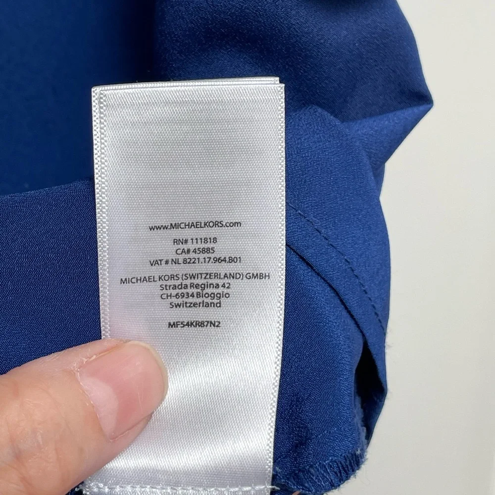 ☀️2/$20 Michael Kors Blue Sleeveless Boxy Blouse w Zipper Shoulder Design | EUC